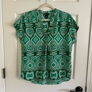 Vintage Y2K Semi Sheer Retro Green Top Women's Size XS Mod Swirl‎ Jones New York